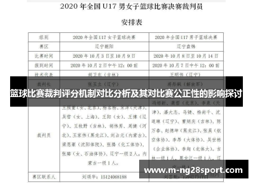 篮球比赛裁判评分机制对比分析及其对比赛公正性的影响探讨